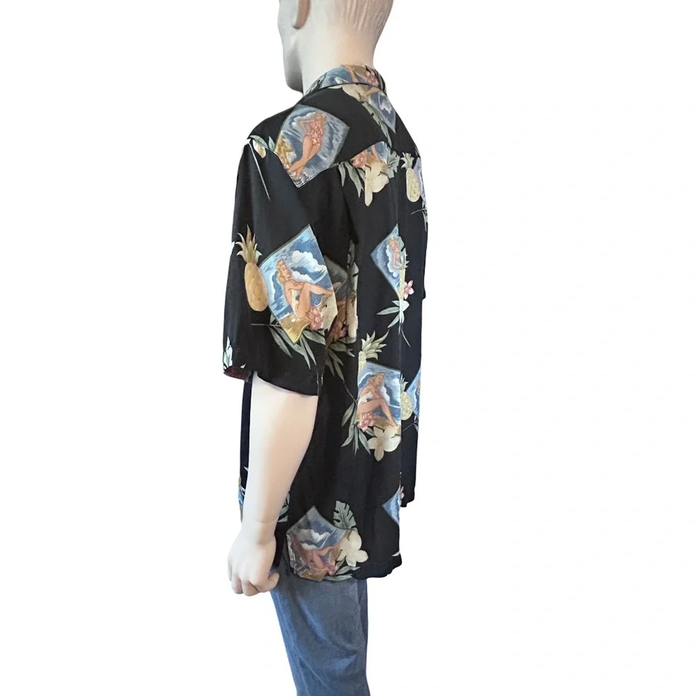 Tommy Bahama Shirt Pinup Girl Pattern 100% Silk Floral Tiki Hawaiian Made Hawaii - Picture 6 of 12